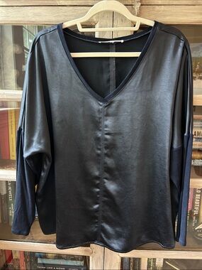 Women's navy blue Melissa Nepton Long Sleeve Satin-Look Top
